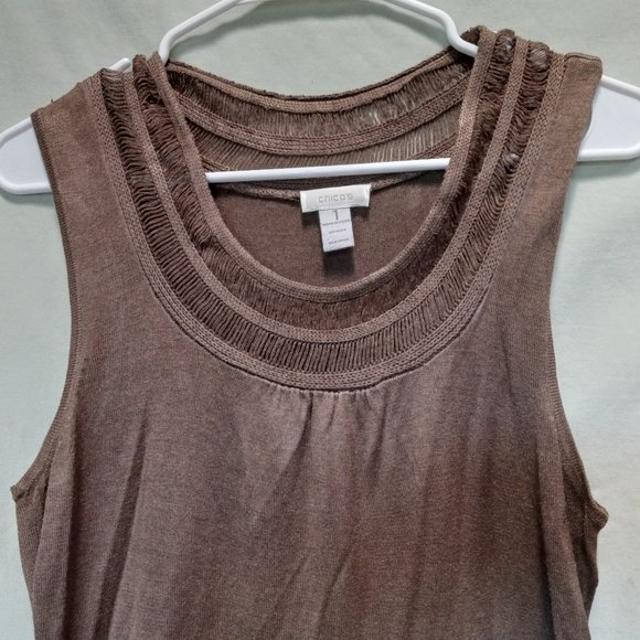 Chico's Size 1 (Small) Mocha Color Round Neck Tank Top (T-197) - Picture 3 of 5